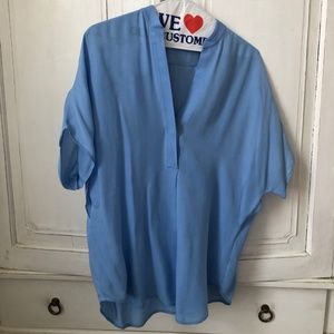 Vince Draped-Neck Silk Blouse Perriwinkle